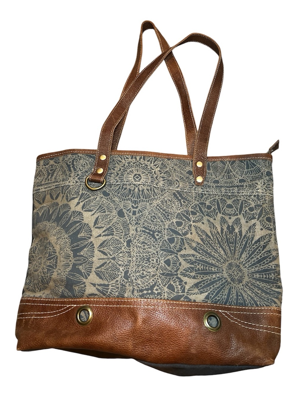 Myra Bag Objet d'art cotton leather mandala bohemian tote bag